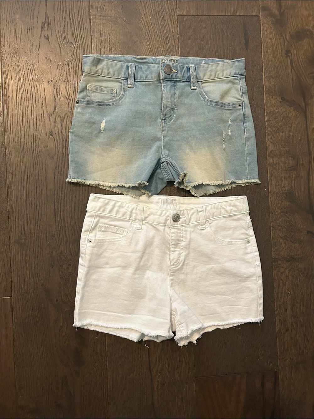 JUSTICE Girls’ Denim Shorts Bundle Blue and White Raw Hem Jean Shorts Size 16